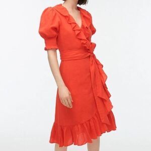 Romantic Red Ruffle Wrap Dress Crinkled Cotton Gauze Fit & Flare XS J.Crew NWT
